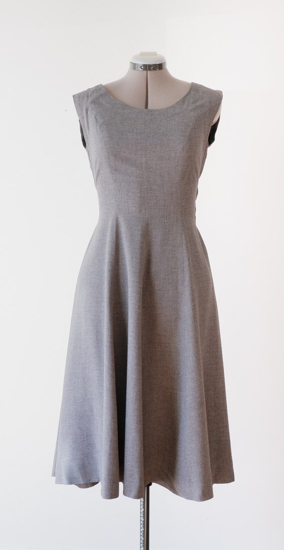 1950's Grey Wool Dress / Vintage Fit and Flare Su