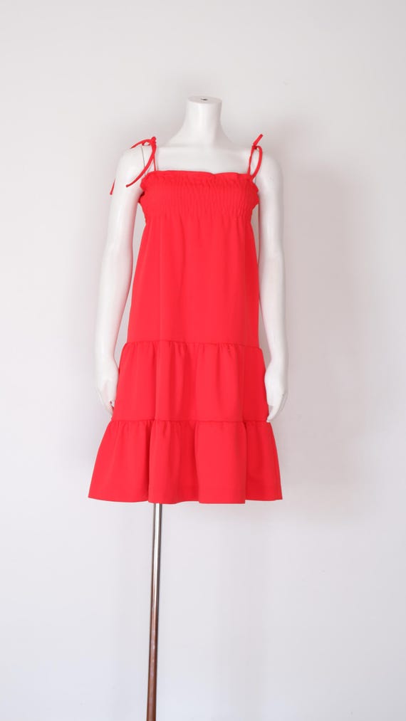 open lace back dress Tie Shoulder Red Chiffon Short Summer Dress – Ohmollydress main image 1