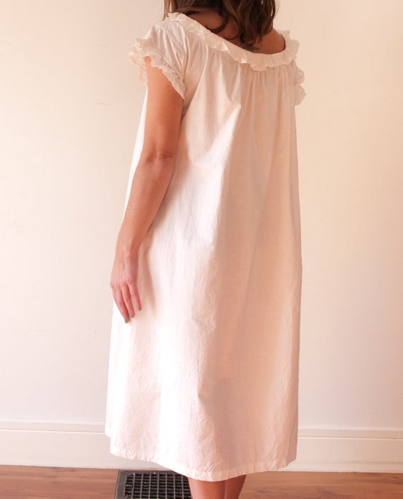 1920s White Cotton Night Gown / Antique Short Sle… - image 4