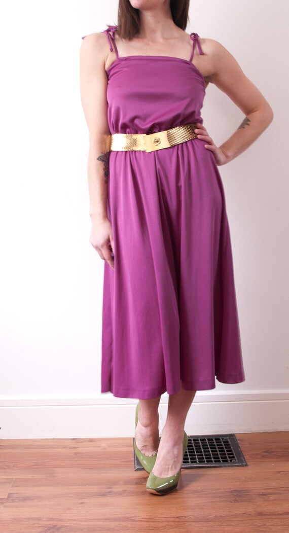 1970's Pleated Purple Midi Dress / Vintage Purple
