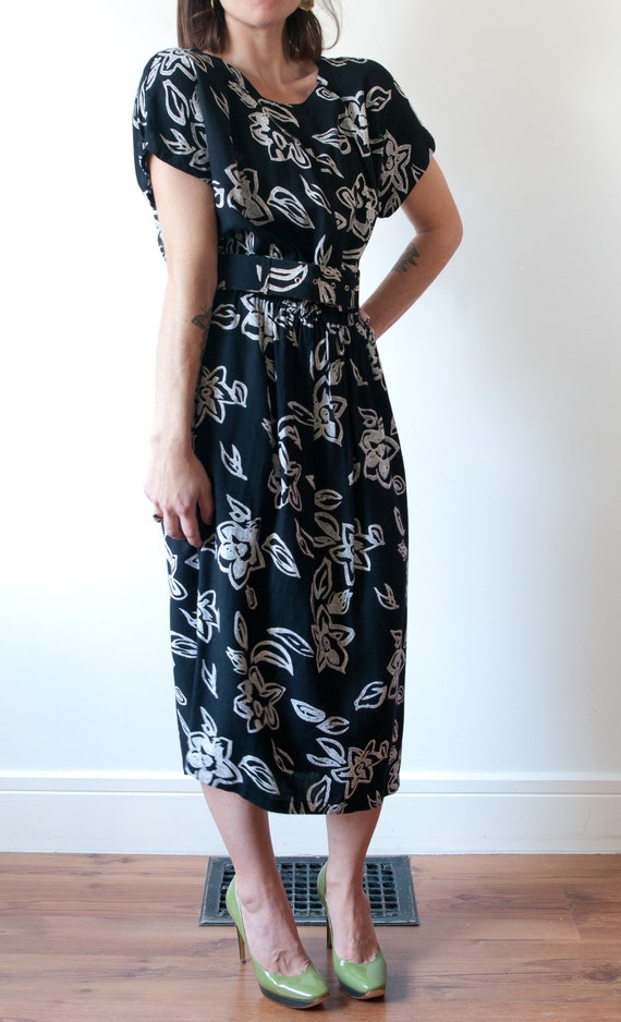 1990s Black Floral Dress - image 7