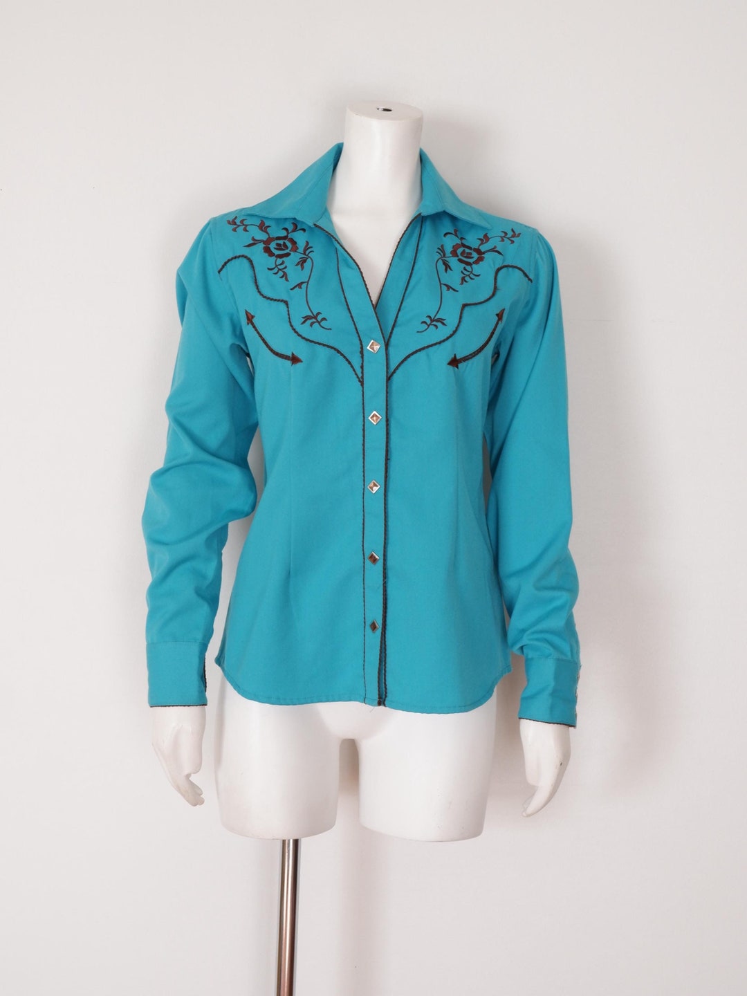 Vintage 80s Light Blue CHUTE #1 Long Sleeve Snap Button Western Shirt - M