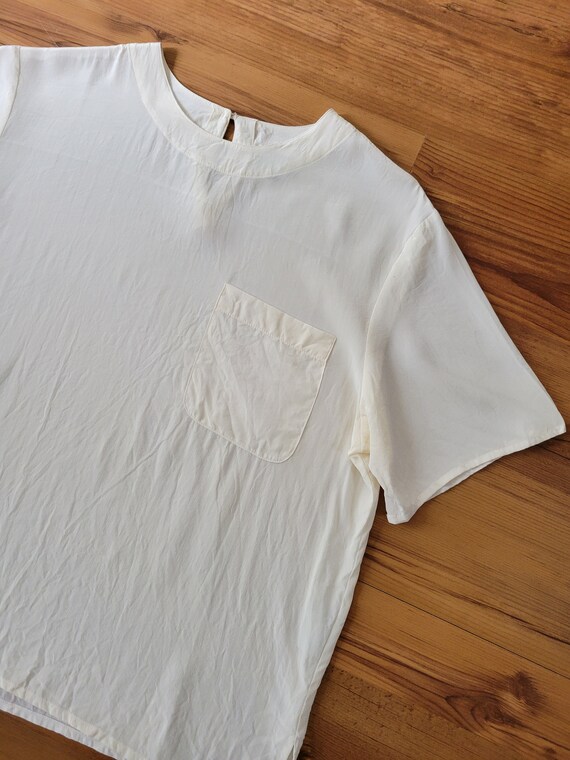 Vintage Off White Silk T Shirt  - image 9