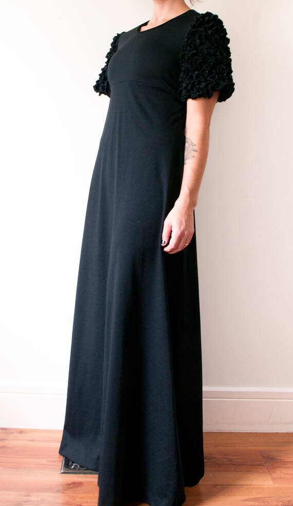 1960s Black Ruffle Sleeve Maxi Dress  - image 3