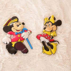 Mickey and Minnie Mouse Wall Hangings -  Vintage 1990s 3D Molded Plastic 11 Inch Cartoon Character Decor