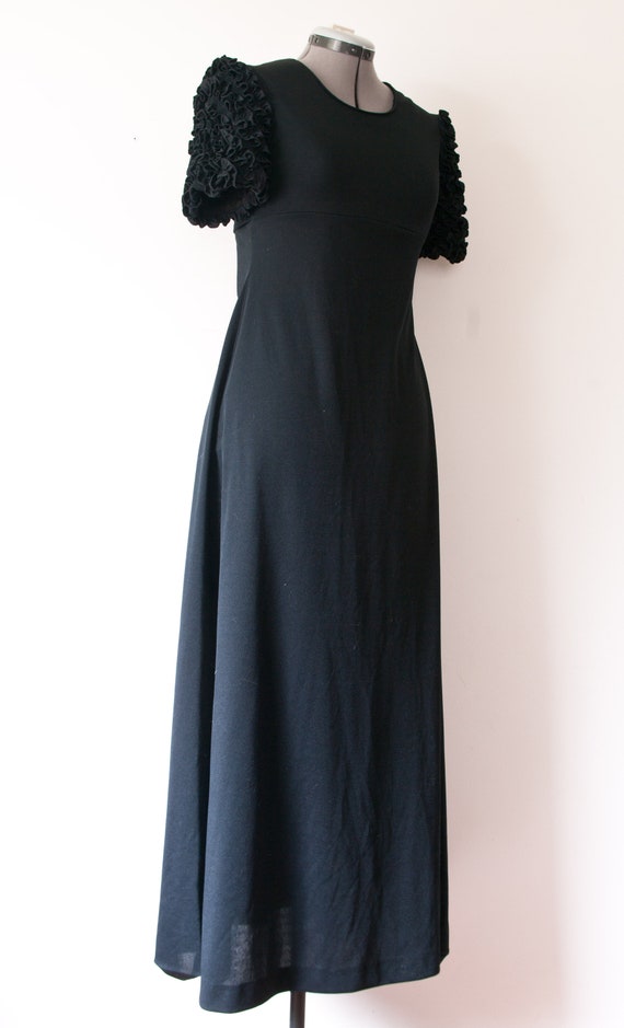 1960s Black Ruffle Sleeve Maxi Dress  - image 9