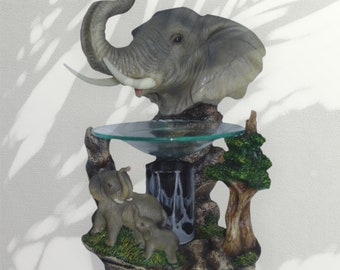 Elephant Design Oil Burner with Glass Dish