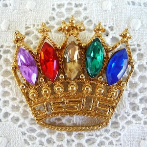 Wear Your Crown  ...  Colorful Rhinestone Crown Pin Brooch