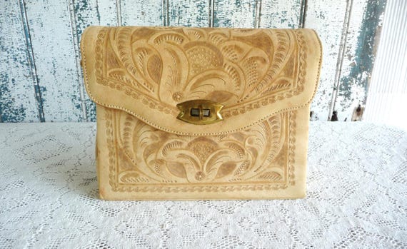 Vintage Flores Leather Purse - Mexico Hand-Tooled - Beautiful