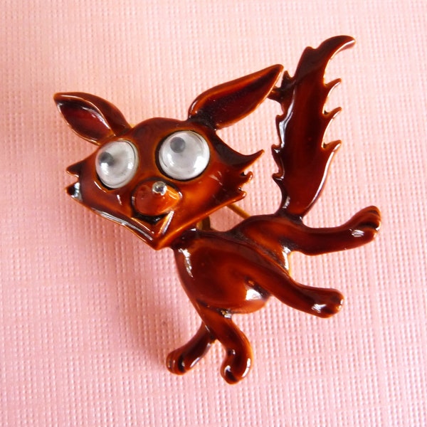 Google-Eye Fox - Old Pin Brooch  ...  Signed JJ