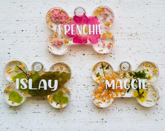 Floral Dog tags | custom dog tag | resin dog tag | personalize dog tag | dog bone tag