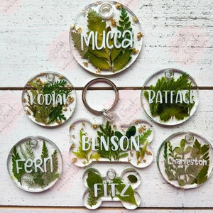 Greenery Dog tags | custom dog tag | resin dog tag | personalize dog tag | dog bone tag | Floral dog tag