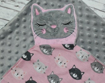 Kitty Lovey, Kitty Blanket, Cat Blanket, Minky Blanket, Personalized Baby Lovey, Kitty Baby Blanket,  Baby Lovey,  Newborn Gift