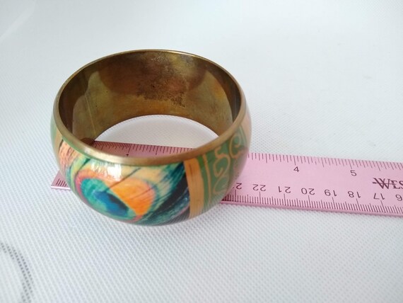 Vintage brass bangle, Peacock feathers design. - image 4