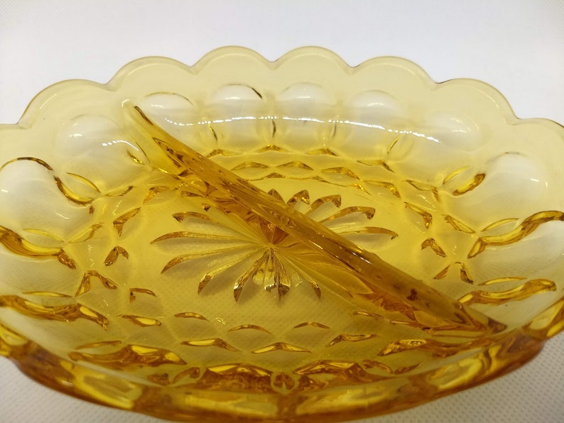 Vintage Yellow Amber Glass Divided Oval Candy Dish 2 Section Etsy