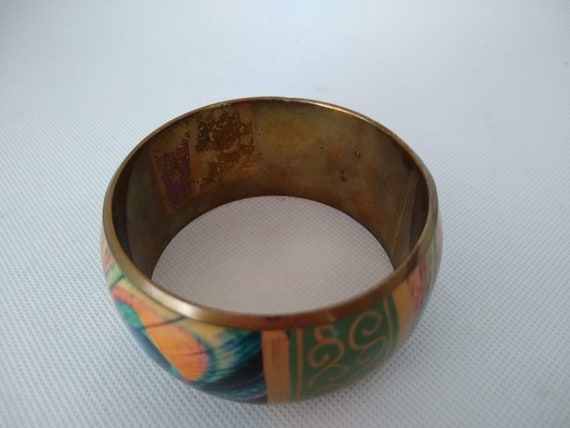 Vintage brass bangle, Peacock feathers design. - image 6