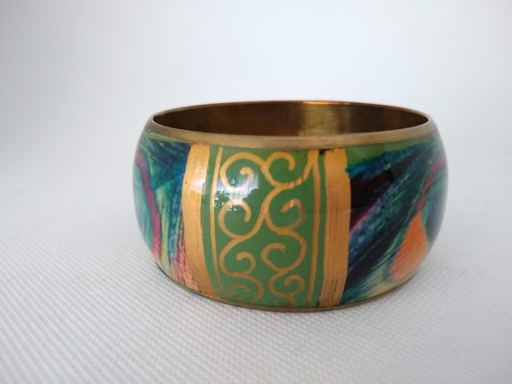 Vintage brass bangle, Peacock feathers design. - image 10