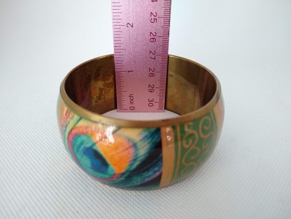 Vintage brass bangle, Peacock feathers design. - image 3