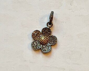 1 Piece Pave Diamond Flower Pendant Pave Diamond Pendant Oxidized 925 Silver 28x17mm PDP70