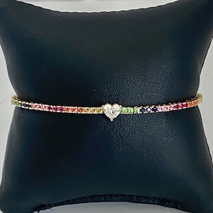 14kt Gelbgold Multi Saphir Edelsteine Diamant Herz Tennis Armband Diamant Armband Gold Armband Geschenk für Sie Valentinstag GB13