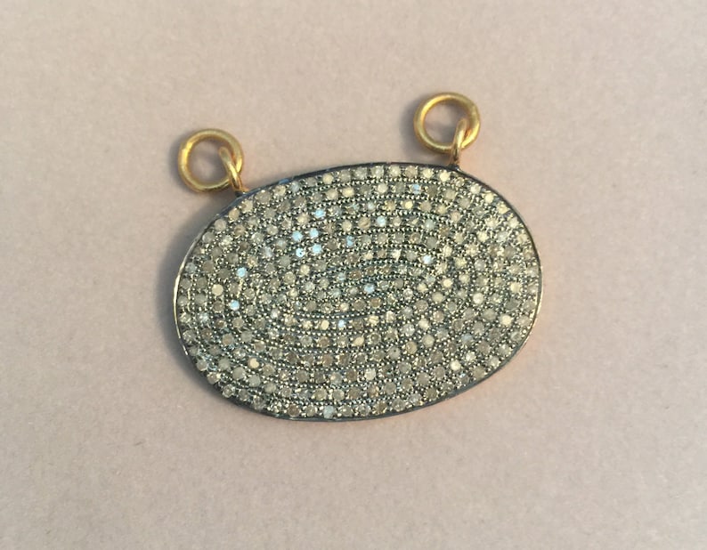 Pave Diamond Oval Pendant with Gold Vermeil Pave Diamond Pendant 925 Sterling Silver 20x29mm PDP37