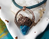Chrysocolla Acorn Necklace With Cork Cord (Cruetly Free Sustainable) Electroformed