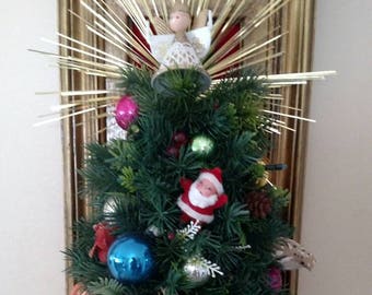 Artificial Christmas Tre Wall Decor with Vintage Christmas Ornaments - Shiny Brite Glass Ornaments, Vintage Ornaments - One of a Kind Wreath