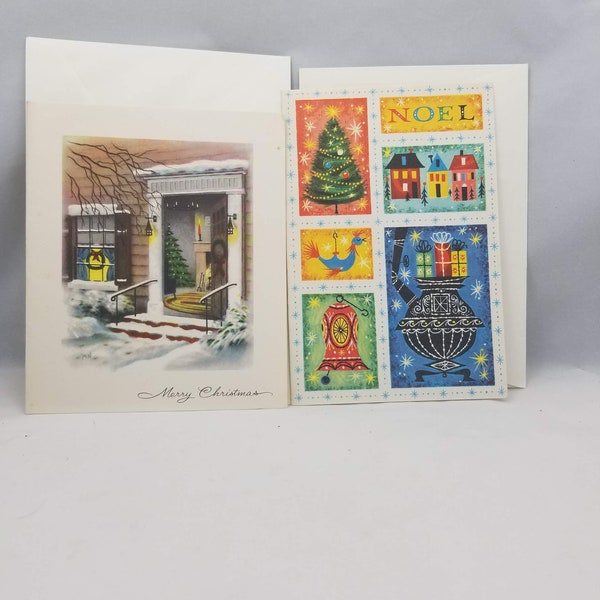 1950s Vintage Christmas Greeting Cards - Unused Holiday Cards Adorable Retro Scenes Scrap booking / Mixed Media / Collage Paper Ephemera