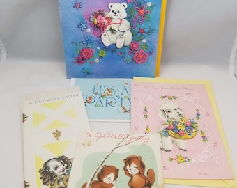 Vintage Greeting Cards,Animal Themed Paper Ephemera, Scrap booking/Mixed Media/ Collage Paper Craft Supplies