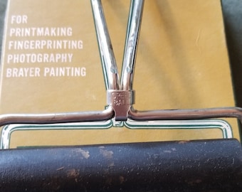 Vintage Speedball Rubber Brayer No. 49, Product Number 41214" - 4" Long Brayer with Metal Handle and Wood Core