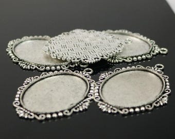 Antik Silber Oval Lünette: 30 x 40 mm Anhänger Rohling (5 Stück)