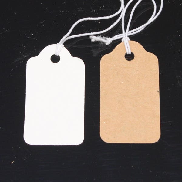50/100/250/500 pcs of Jewelry - 3/4" x 1 5/16" - 19 x 33 mm - Brown/White - Pre-strung Tags Elastic String - Price Hang Tag ID Label