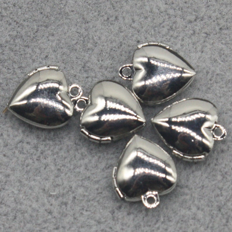 10 pcs Rhodium Plated Filigree Locket Plain Heart Pendant Charm Ship from California USA Brass Locket Pendant Charm 10x12mm A43