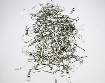 Antique Silver Plated fish Hook with spring and ball Earwire - 19X17mm 100 pcs - Wholesale Bulk Lot
