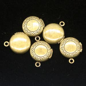 5 pcs Antique BRASS Filigree Locket ROUND Pendant Pattern Charm Dangle - 14x16mm - Locket Pendant Charm - Ship from California USA - D57