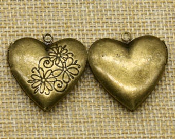 Antik Messing Herz Locket Anhänger Charme - 26 x 26 mm 7 mm Dicke - Schiff aus Kalifornien USA - A18