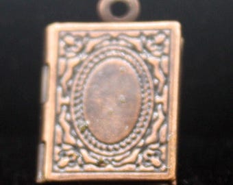 Antique Copper Book Locket Charm: Brass Pendant (12x18mm)