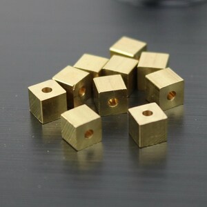 Raw Brass Square Cube Beads, End Caps - 5x5 mm 1.5mm Hole - Solid Brass, 10 pcs