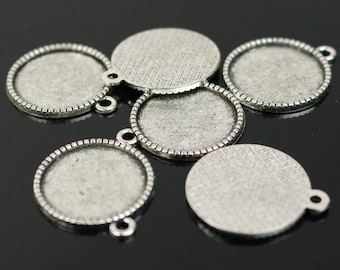 50 Round Antique Silver Bezel - for 18mm - Circle Pendant Blank Bezel . for Cabochon Cameo Pendants, Photo Jewelry, Post Setting