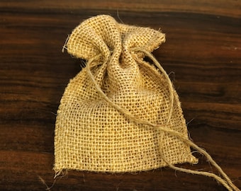 Kleine jute hennepzakjes: natuurlijk jute trekkoord, 3 x 5 inch, 25 stuks