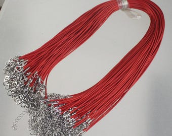 Red Cotton Necklace Cord - 1.5mm Adjustable with Rhodium Clasp, 100 pcs