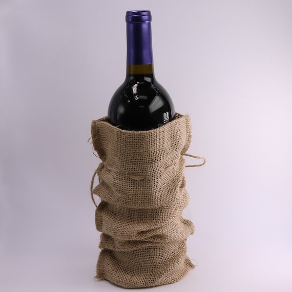 10 Affordable Natural Jute Burlap Wine Bags, 12x5 Drawstring Pouches for Gifting