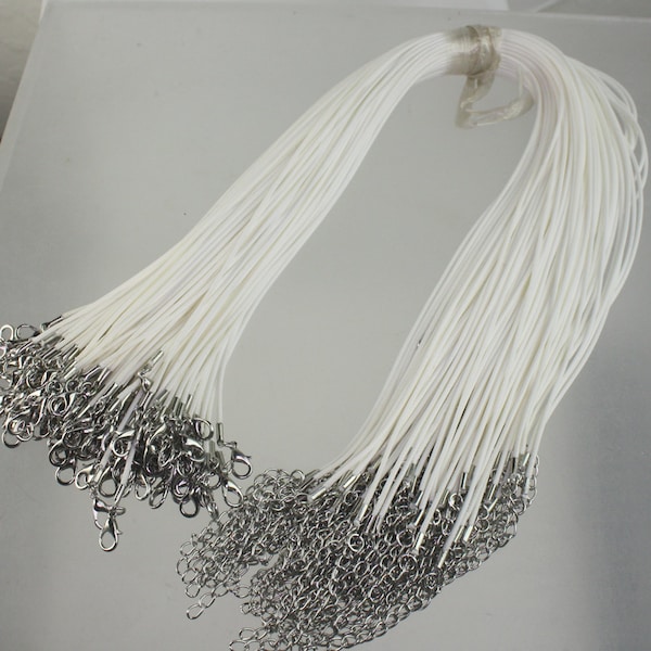 1/5/10/25/50/100pcs 1.5mm/2.0mm 18-20 inch adjustable compressed HIGH quality cotton quality necklace cord - WHITE