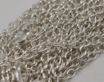 Sterling Silver Plated Cable Chain Necklaces: 24 Inch Chunky Chains with Lobster Clasps 50 pcs - Bulk Pack