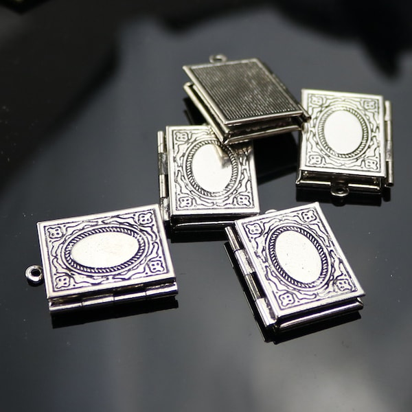 Stainless Steel / Antique Silver Book Locket Pendant Charm - 20x27mm 4.3mm thickness - Brass Locket Pendant Charm