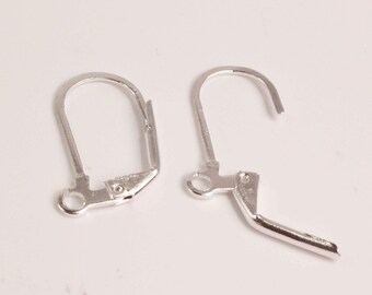 Accesorios para pendientes con cierre de palanca chapados en plata de ley: 50 piezas (10,5 x 19 mm)