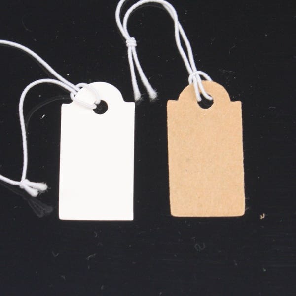 50/100/250/500 pcs of Jewelry - 1/2" x 1" - 13 x 26 mm - Brown/White - Pre-strung Tags Elastic String - Price Hang Tag ID Label