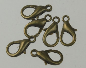 100 pcs 16x8mm Antique Brass/Bronze extra LARGE 16mm 5/8 inch lobster claw clasp - Ship from California USA