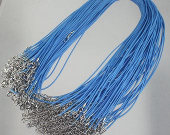 Blauw katoenen kettingkoord: verstelbare gerhodineerde sluiting (18-20 inch)