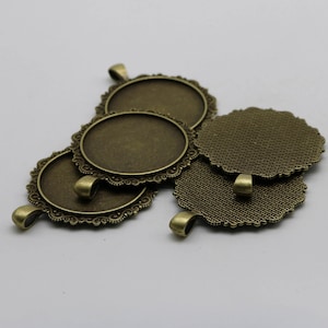 20 pcs Round Antique Brass Bezel - for 35mm app. 1-3/8 inch - Circle Pendant Blank Bezel . for Cabochon Cameo Pendants, Photo Jewelry, Post